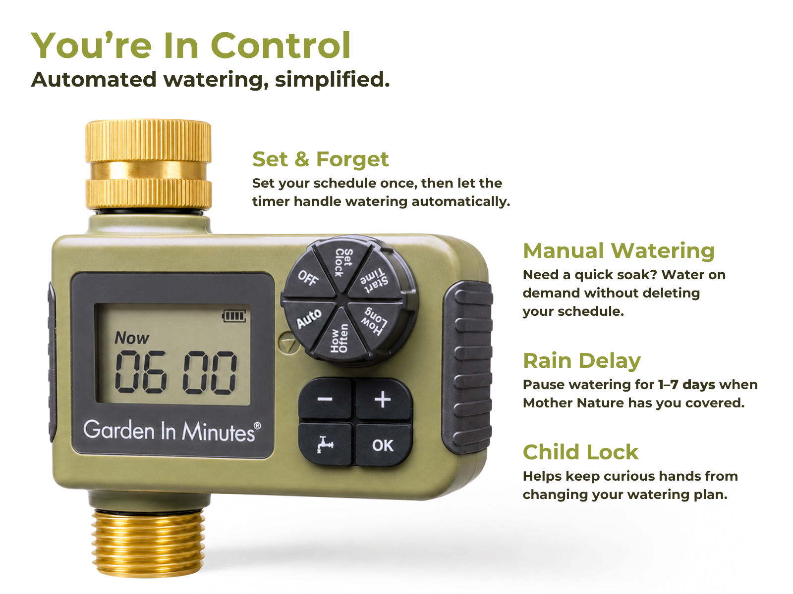 automatic plant watering system timer Automatic Hose Timer – 1 Zone Garden Water Timer with Brass Connectors, High Flow, Rain Delay – GIM