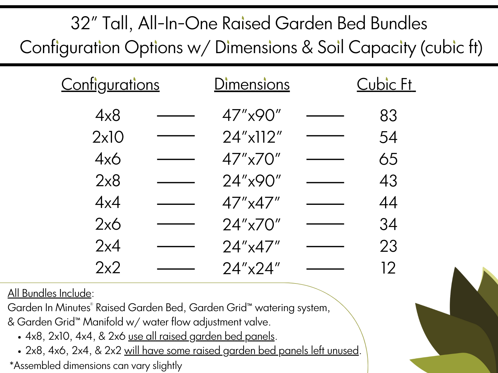 32 Tall All-In-One Raised Garden Bed Bundle Dimensions