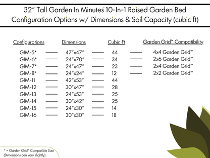 32" Tall 10-In-1 Raised Garden Bed Dimensions