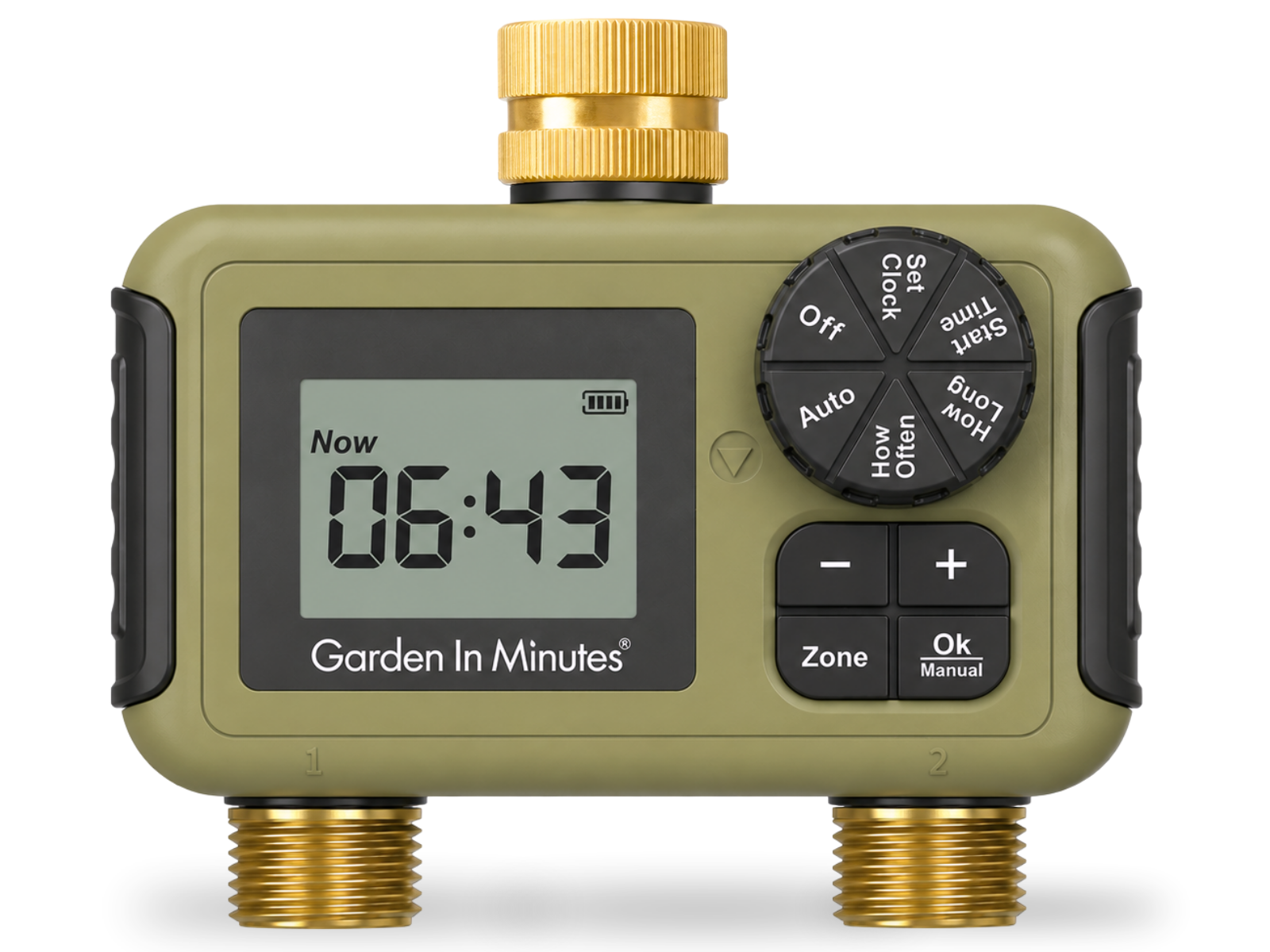 Garden In Minutes two-zone digital water timer with LCD screen and control dial