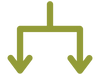 Green arrow pointing down from a horizontal line, splitting into two downward arrows