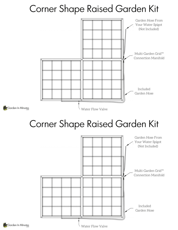 Corner Shaped Raised Garden Kit w/ Garden Grid™ Watering Systems