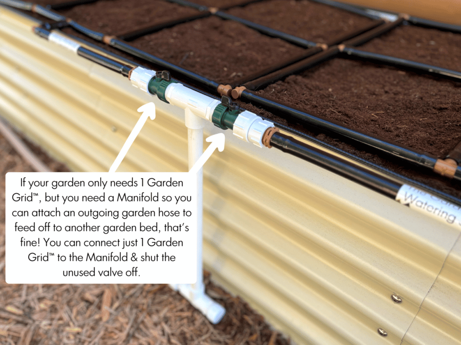 Garden Grid Manifold. Attached one or two Garden Grids based on Garden Needs