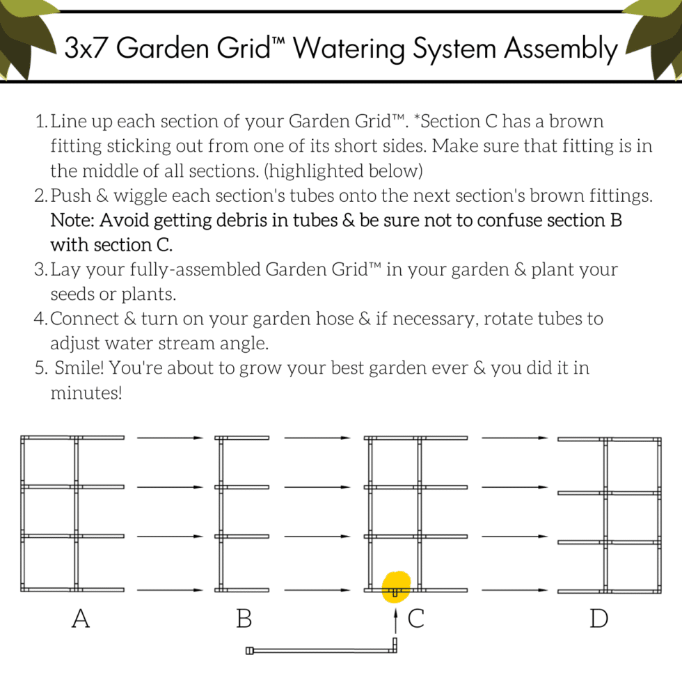 3x7 Garden Grid watering system assembly