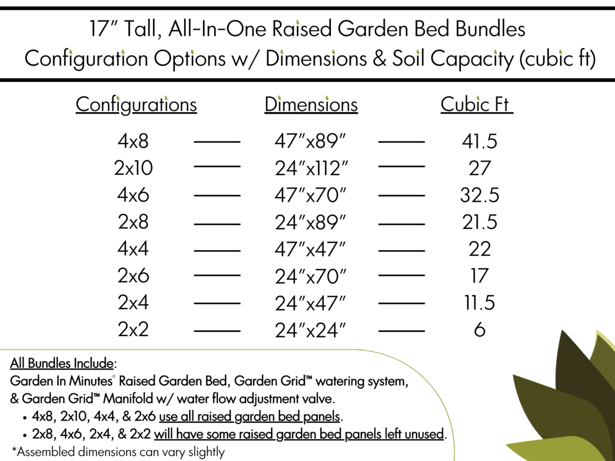 17" Tall All-In-One Raised Garden Bundle Dimensions & Soil Capacity