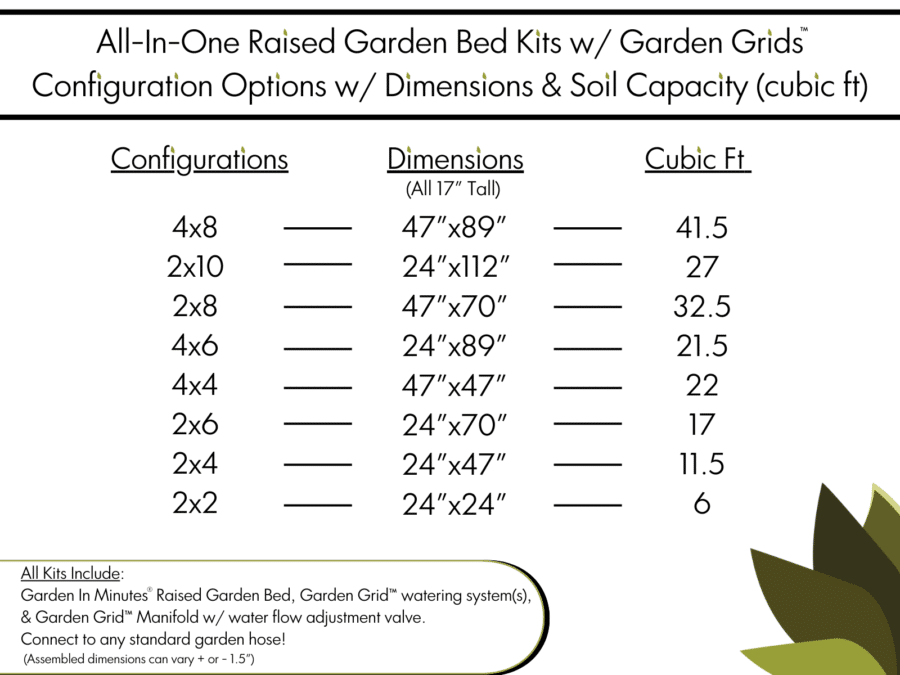 All-in-One Raised Garden Bed Kit w Garden Grid Configurations w/ Dimensions