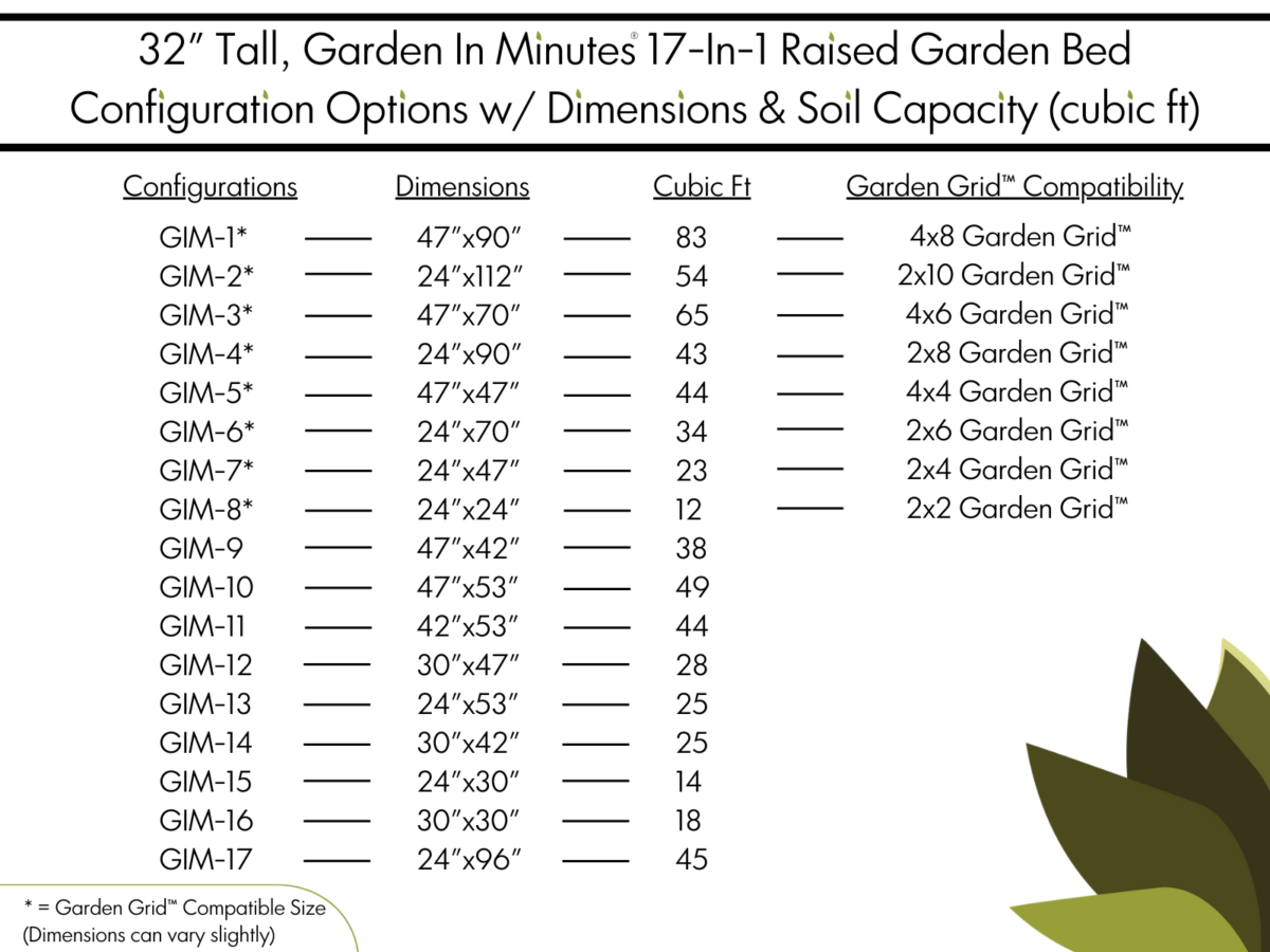 32 inch tall 17-in-1 Raised Garden Bed Dimensions