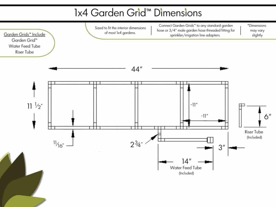 1x4 Garden Grid - Dimensions