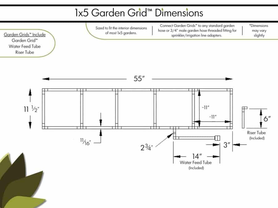 1x5 Garden Grid - Dimensions