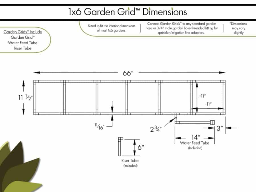1x6 Garden Grid - Dimensions
