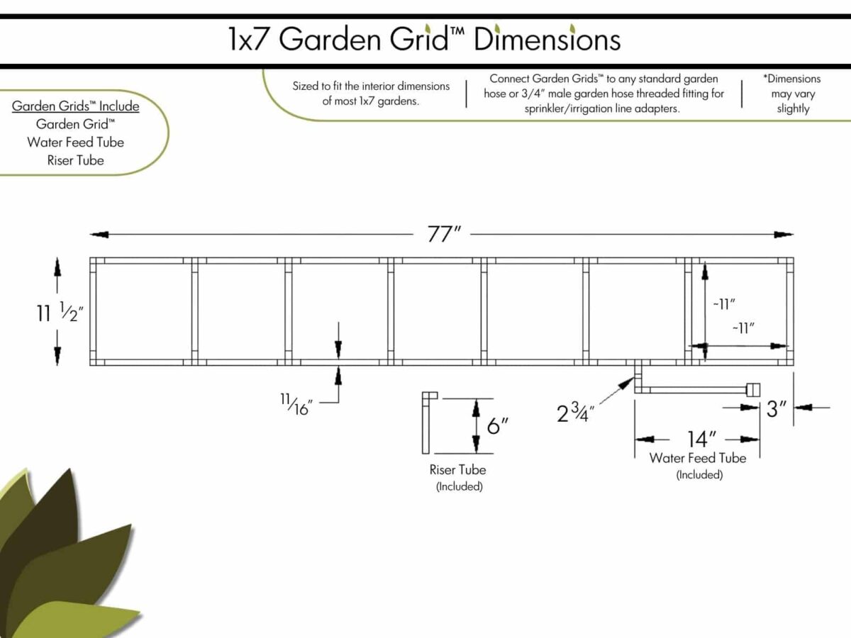 1x7 Garden Grid - Dimensions
