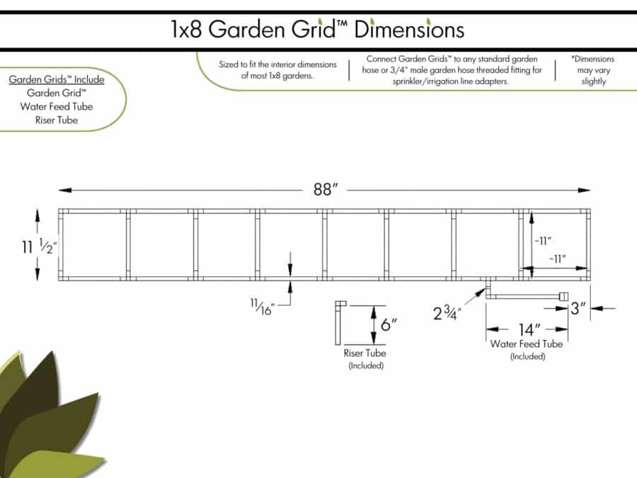 1x8 Garden Grid - Dimensions
