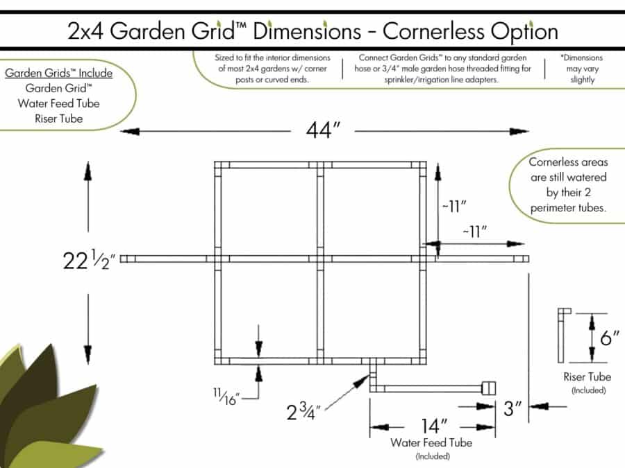 2x4 Garden Grid Cornerless Option - Dimensions