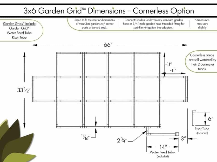 3x6 Garden Grid - Cornerless - Dimensions