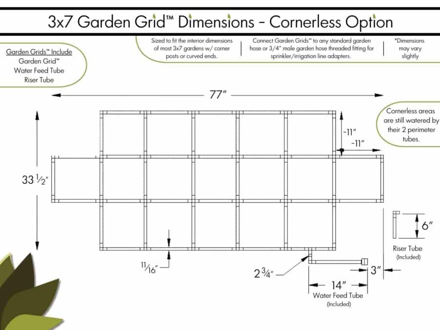 3x7 Garden Grid - Cornerless - Dimensions