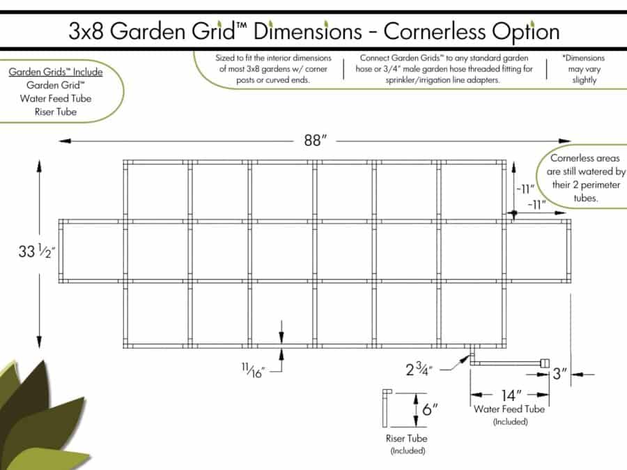 3x8 Garden Grid - Cornerless - Dimensions