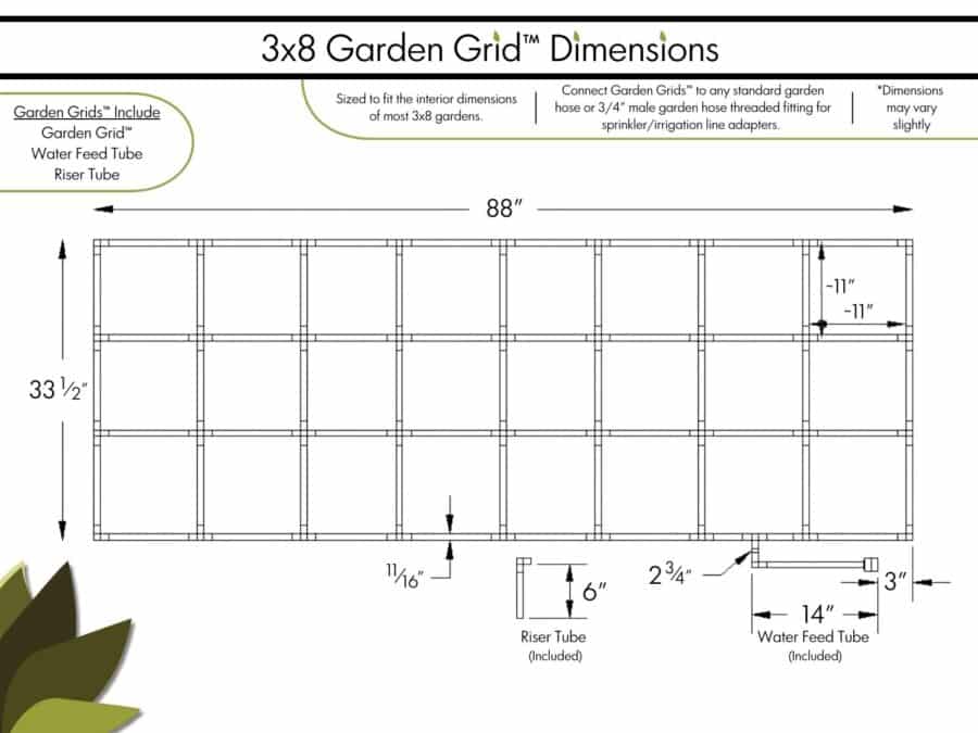3x8 Garden Grid - Dimensions