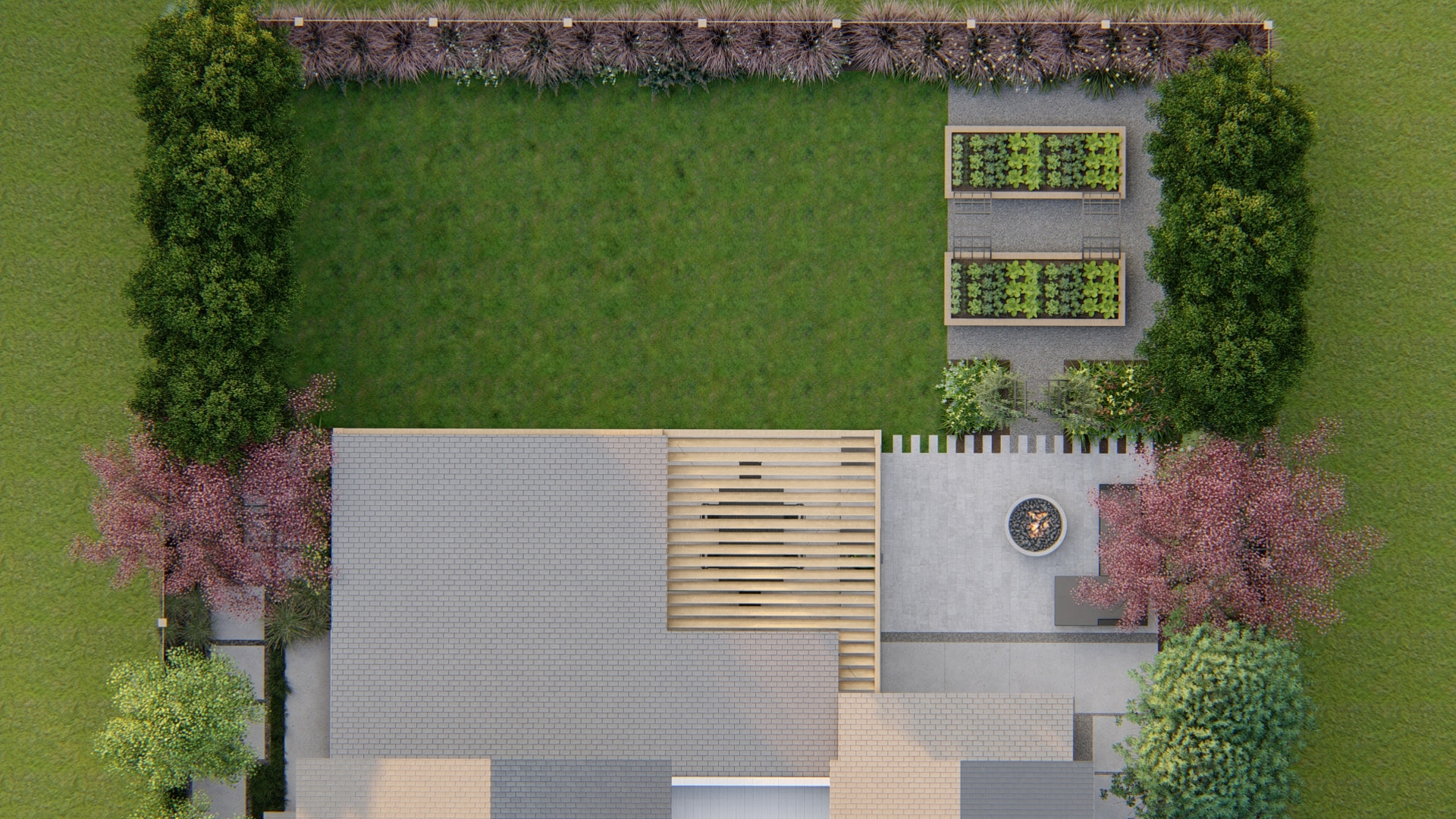 Aerial View of Backyard Landscape Design
