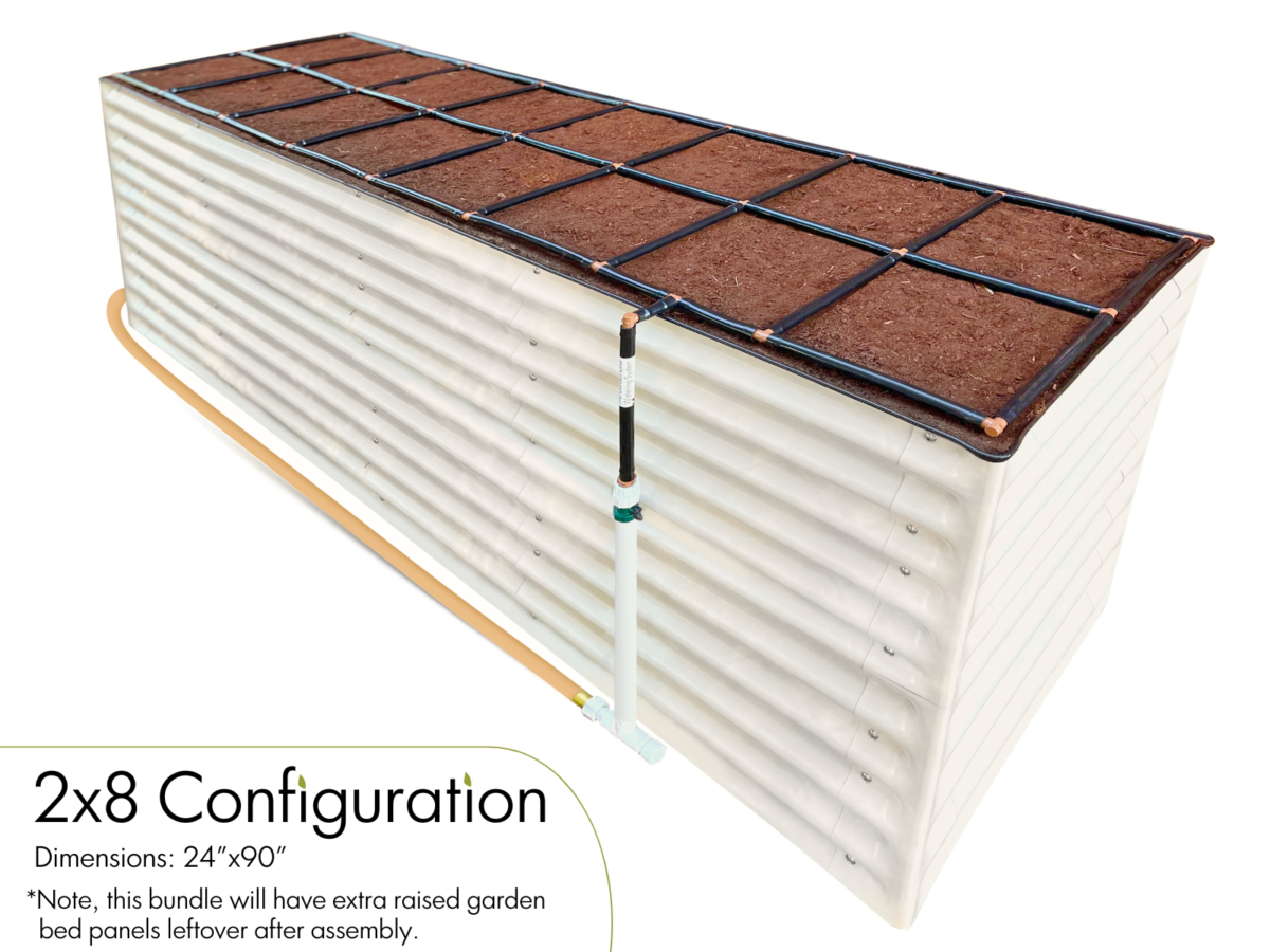 32" Tall 2x8 Metal Raised Garden Bed Bundle - Raised Bed, Garden Grid Watering System, Manifold