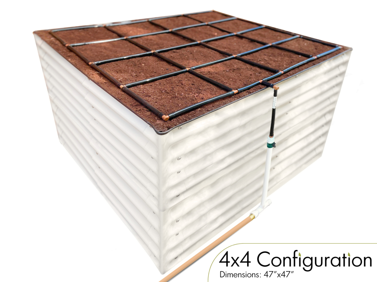 32" Tall 4x4 Metal Raised Garden Bed Bundle - Raised Bed, Garden Grid Watering System, Manifold