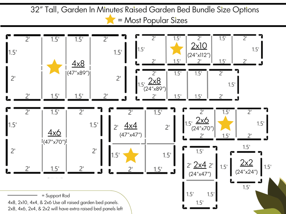 32" Tall All-In-One Raised Garden Bundle Size Options