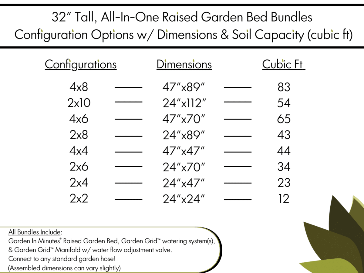 32" Tall All-In-One Raised Garden Bundle Dimensions
