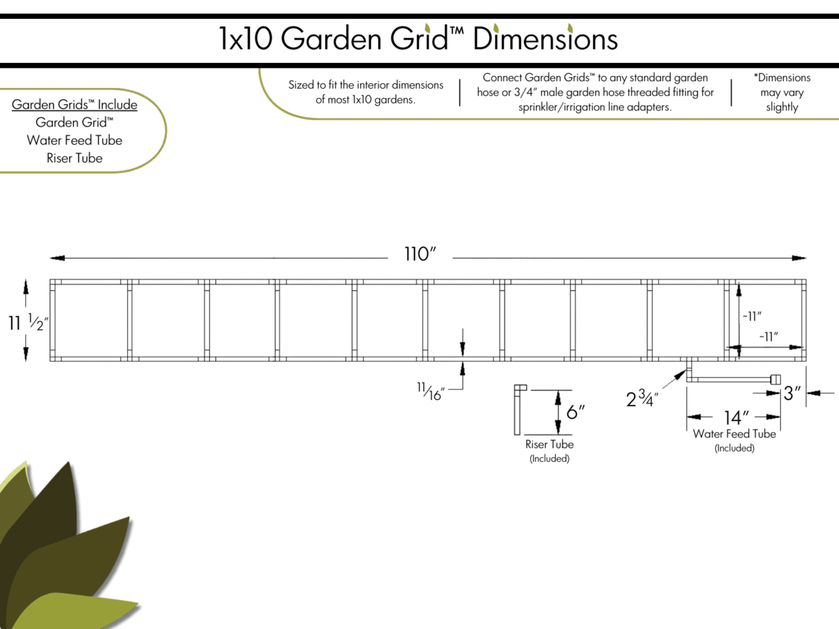 1x10 Garden Grid - Dimensions