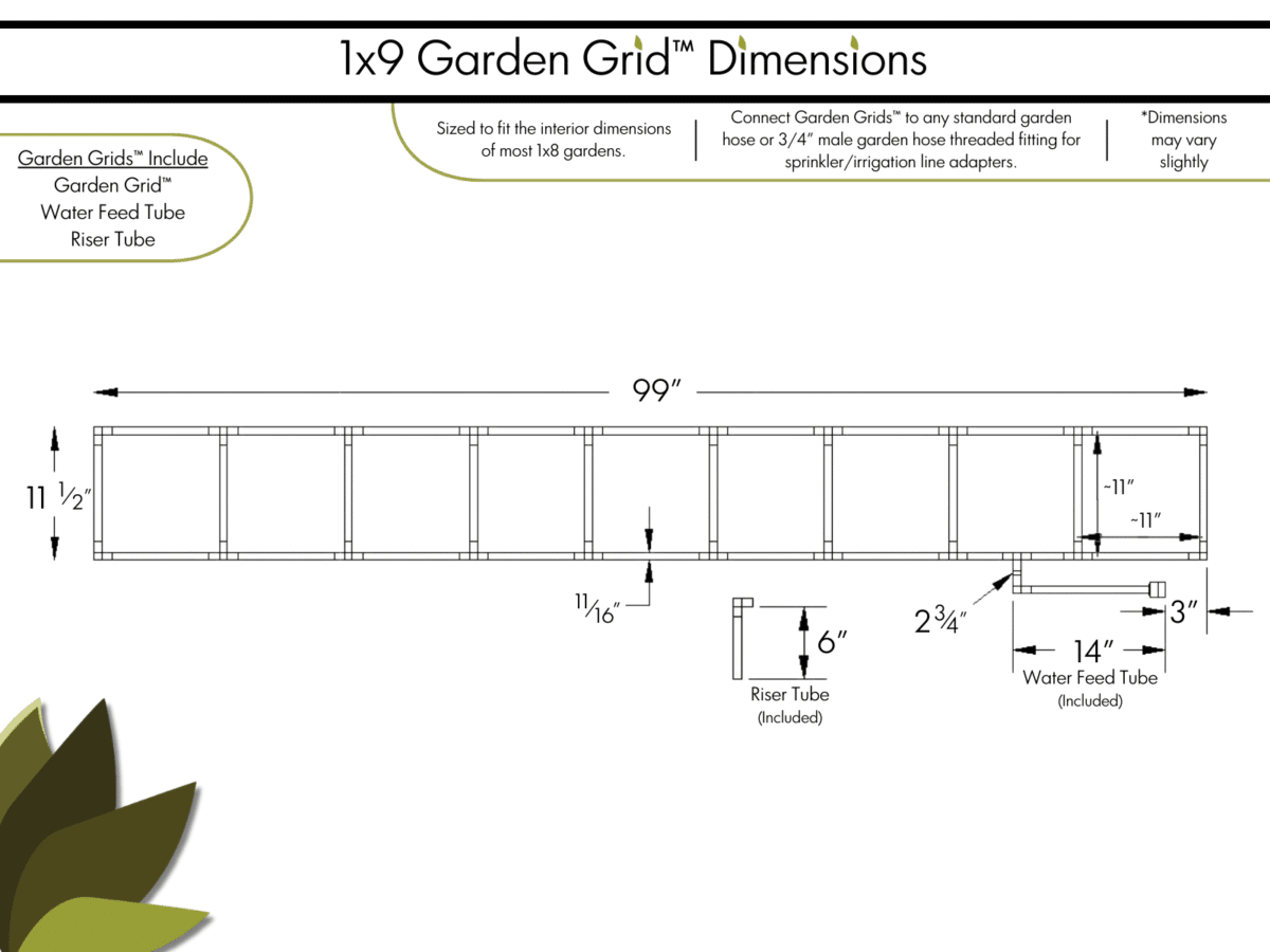 1x9 Garden Grid - Dimensions
